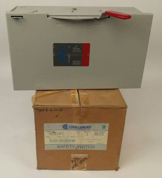 CHALLENGER HD361NFC MODEL 0 SAFETY SWITCH 3P 30A 600VAC 20HP NON-FUSIBLE NEMA 1