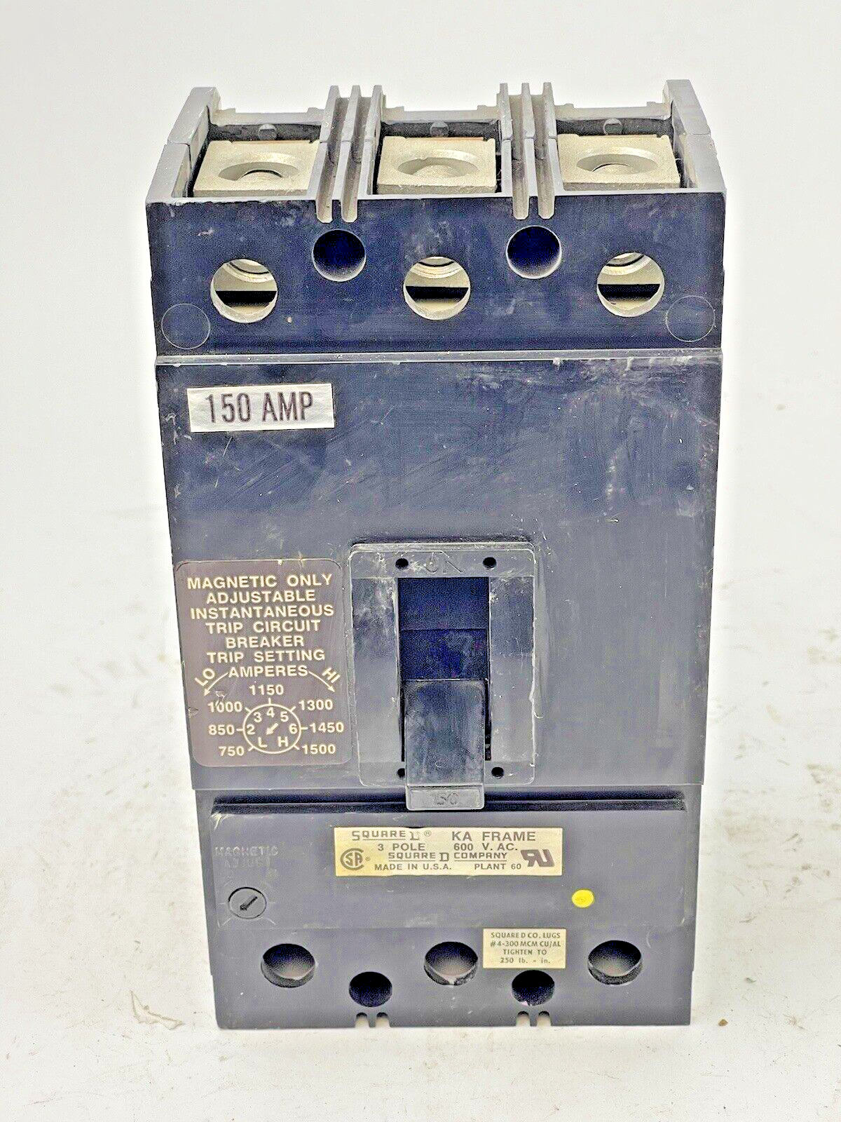 SQUARE D - KAL-3615026M - MAGNETIC CIRCUIT BREAKER - 150 AMP, 3 POLE, 600 VAC