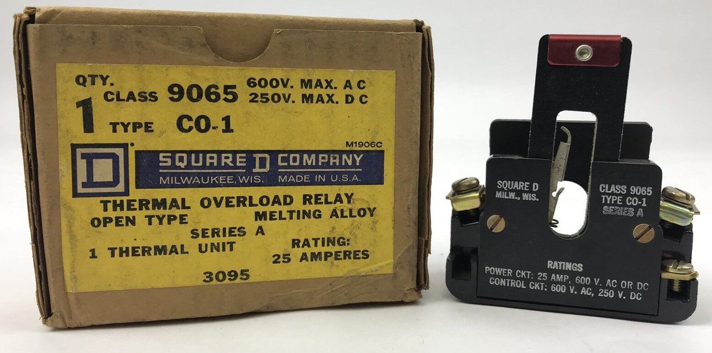 Square D 9065 CO-1 New Thermal Overload Relay 600 V Max AC 250 V Max DC