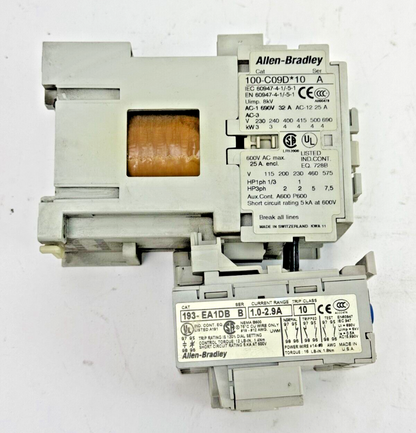 ALLEN-BRADLEY 100-C09D*10 SER. A CONTACTOR W 24VDC COIL & 193-EA1DB SER. B RELAY