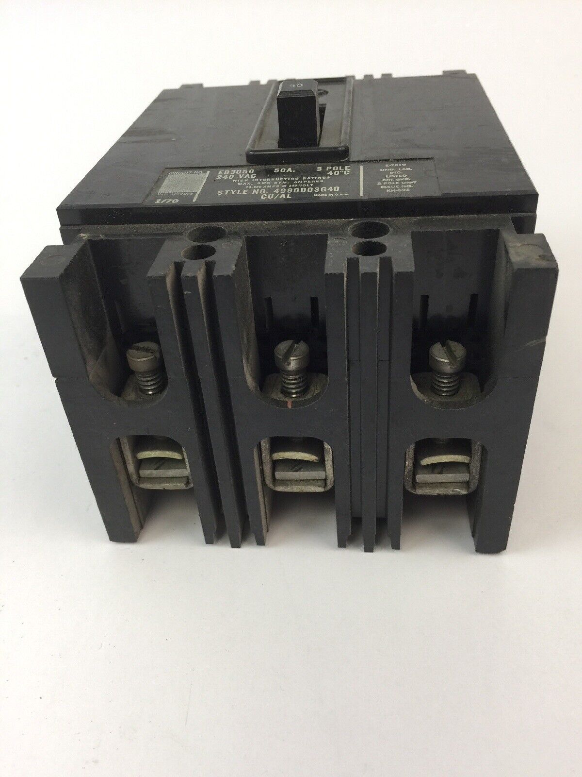 WESTINGHOUSE EB3050 CIRCUIT BREAKER 50AMP 240VAC 3 POLE