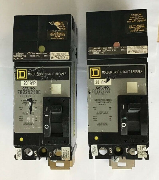 SQUARE D FA22020BC CIRCUIT BREAKER 20AMP SER.1 240VAC/250VDC ***LOTOF2***