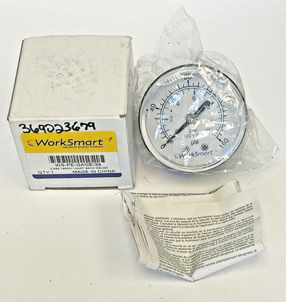 WORKSMART - WS-PE-GAGE-34 - PRESSURE GAUGE - 2" DIAMETER, 1/4" NPT, 0-160 PSI