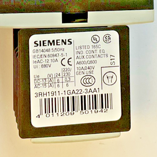 SIEMENS 3ZX1012-0RH11-1AA1 CONTACT  W/ 3RH1911-1GA22-3AA1 RELAY