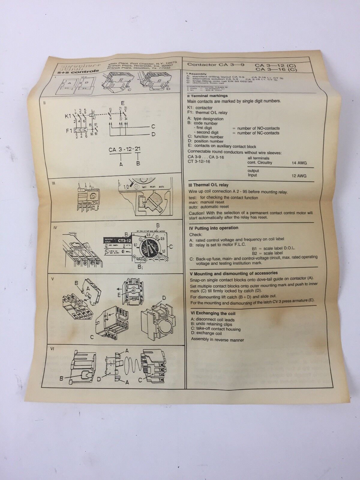 SPRECHER + SCHUH CA3-12 CONTACTOR CT3-12 OVERLOAD RELAY WITH ENCLOSURE RESET