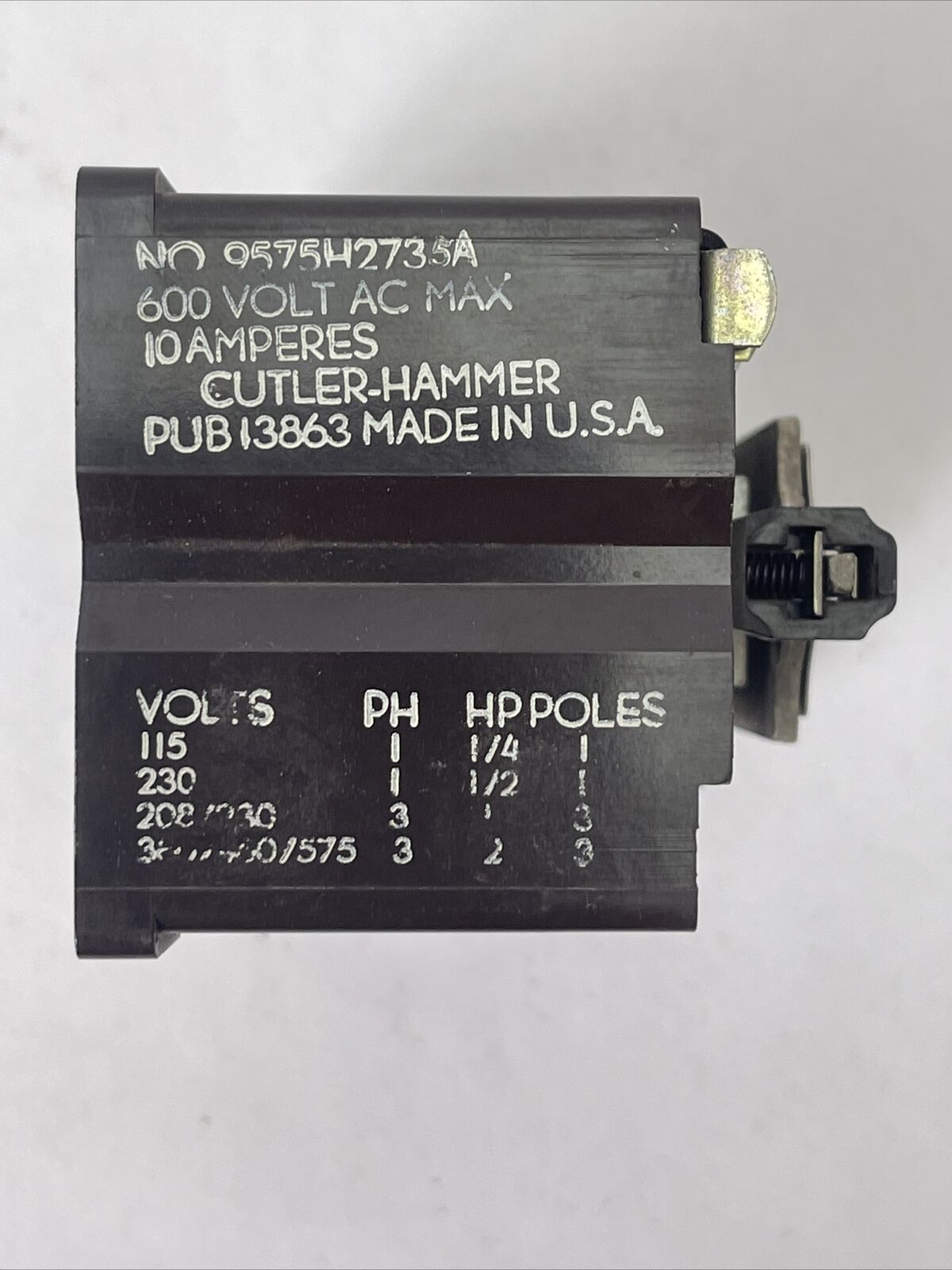 CUTLER HAMMER 9575H2735A RELAY 600VAC 10AMP COIL 12V 60CY