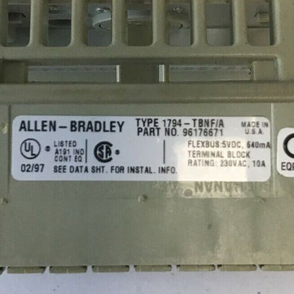 ALLEN BRADLEY 1794-OA8 OUTPUT 120VAC W/ 1794-TBNF/A TERMINAL BLOCK
