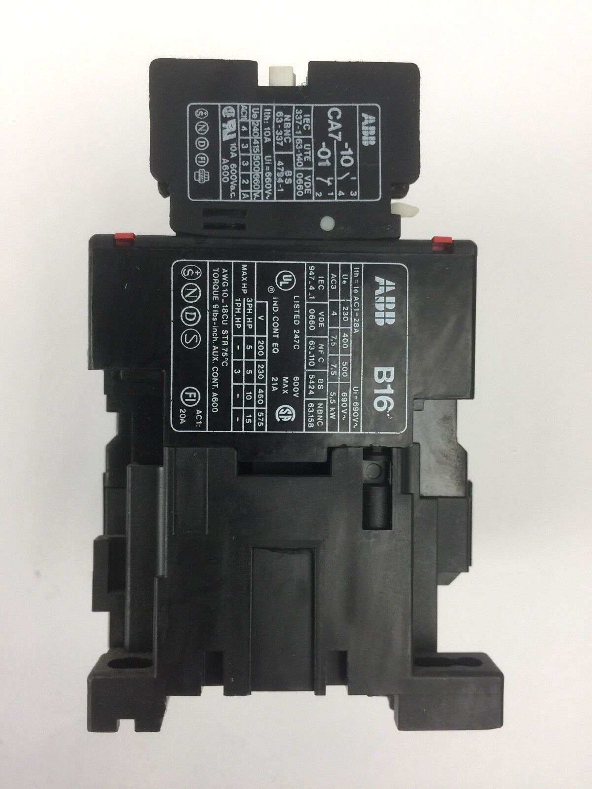 ABB B16-40-00 CONTACTOR 600V 21A COIL 120V 60HZ 110V 50HZ CA7-10-01