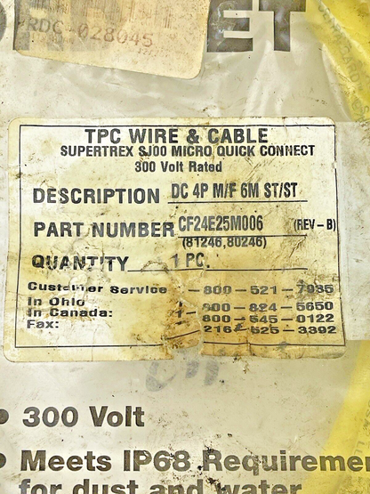 TPC/ SUPER-TREX - 81246/ 80246 - DC 4P M/F 6M ST/ST CORDSET MICRO QUICK CONNECTS