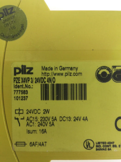 PILZ PZE X4VP 3 24VDC 4N/O SAFETY RELAY