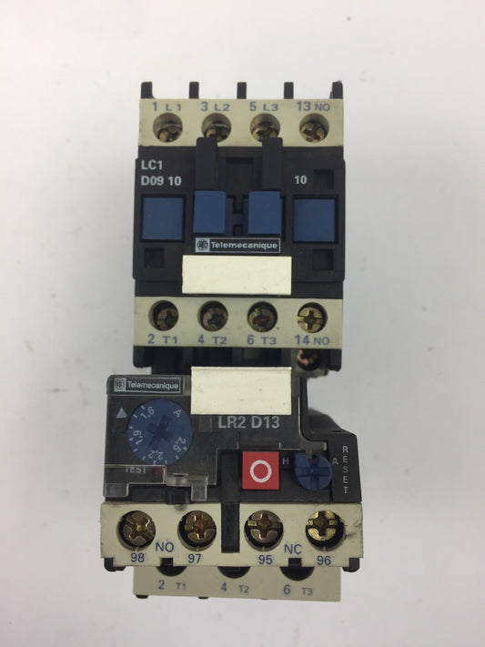 TELEMECANIQUE LC1 D09 10 CONTACTOR 600 VAC 3 PHASE W/ LR2 D1307 OVERLOAD RELAY