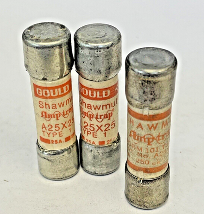 GOULD SHAWMUT *LOT OF 2* A25X25 AND *LOT OF 1* A25X7 - TYPE 1 AMP TRAP FUSES