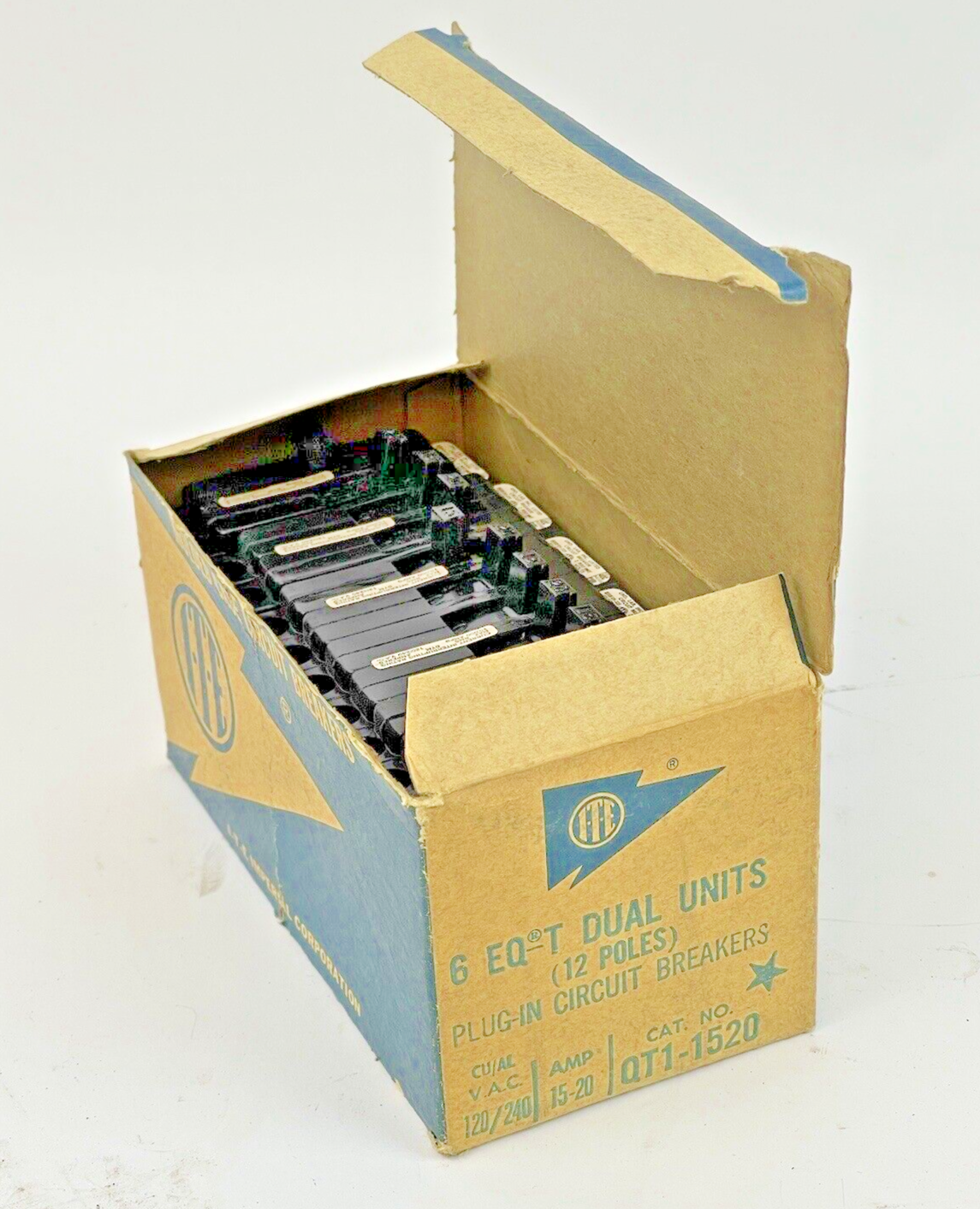 ITE *BOX OF 6* - QT1-1520 -DUAL UNIT CIRCUIT BREAKERS -15-20A/1 POLE/240 VAC-NEW