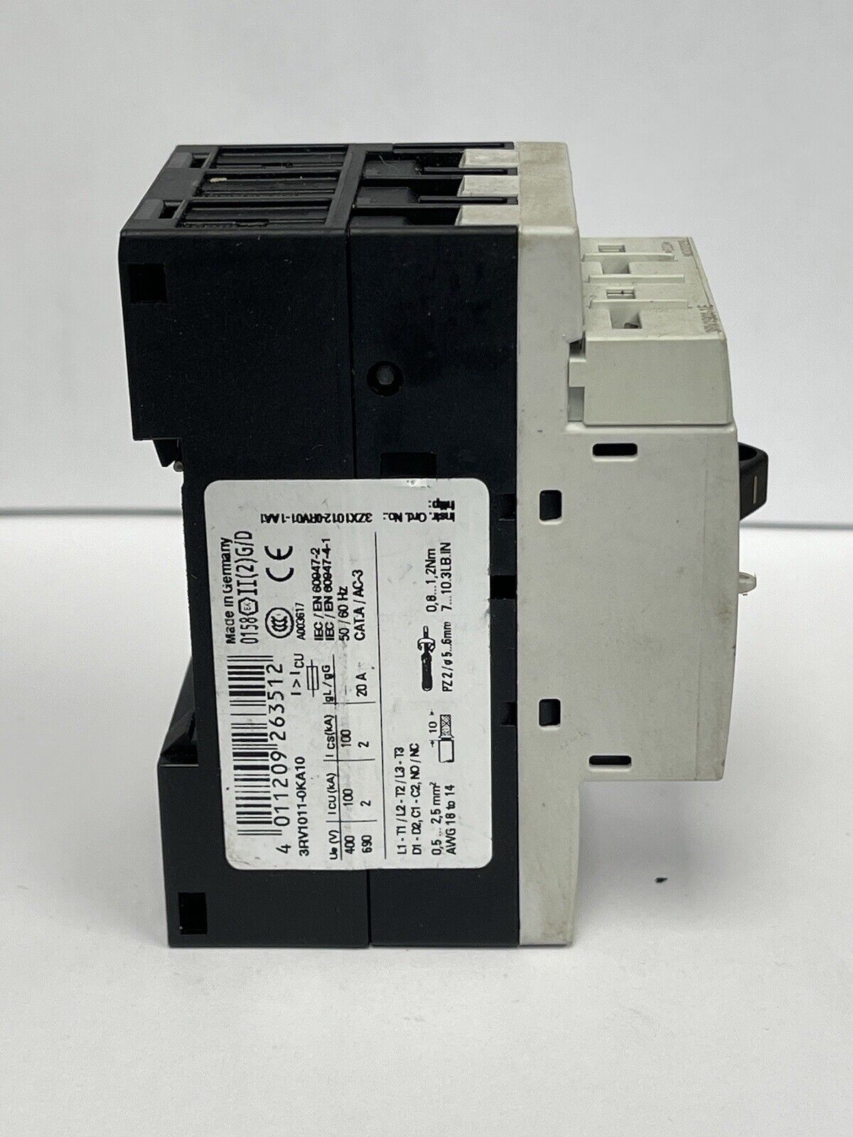 SIEMENS - 3RV1011-0KA10 - Motor breaker; 0.37kW; 220÷690VA; DIN; SHt cir.rel 16A