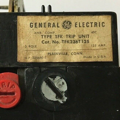 GE TFK236T125 125AMP TYPE TFK 3POLE TRIP UNIT