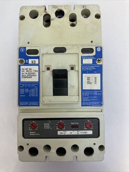 WESTINGHOUSE KD3400FS VISABREAKER 400A 600VAC/CA 3P 8985A38G12 KT3300T 300A TRIP