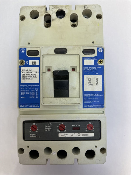 WESTINGHOUSE KD3400FS VISABREAKER 400A 600VAC/CA 3P 8985A38G12 KT3300T 300A TRIP