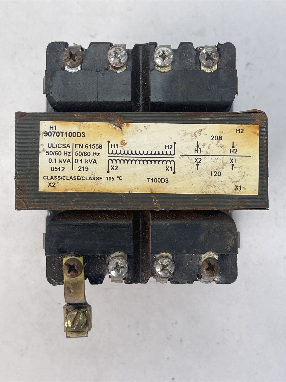 SQUARE D 9070T100D3 TRANSFORMER 0.1kVA 120/208VAC