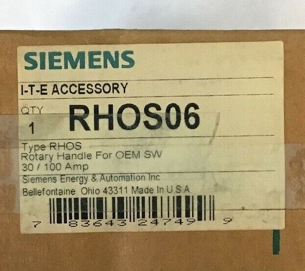 SIEMENS RHOS06 ROTARY HANDLE FOR OEM SW 30/100AMP