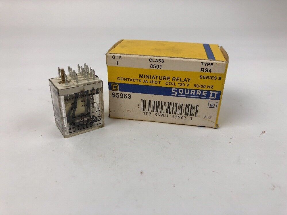 Square D 8501 RS4 Mew Miniature Relay Contacts 3A 4PDT Coil 120 V 50/60 HZ