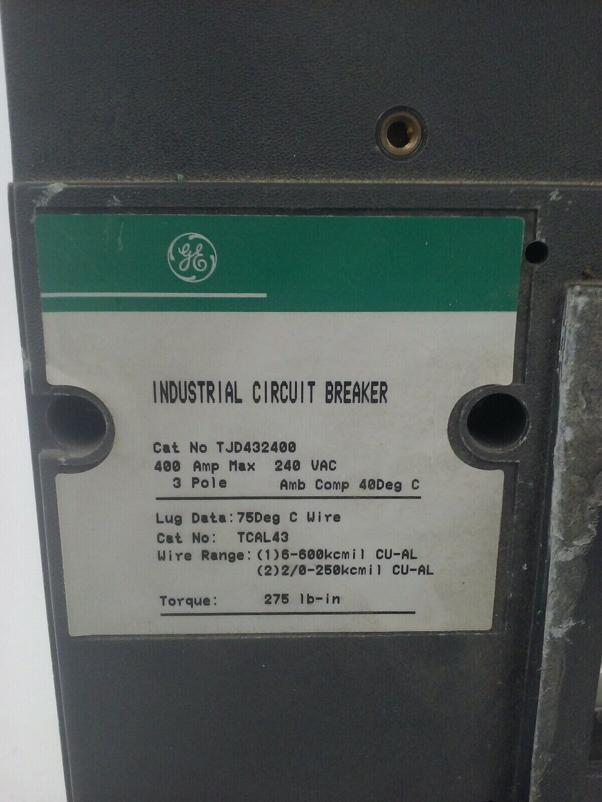 GENERAL ELECTRIC TJD432400 CIRCUIT BREAKER TRIP UNIT 400A 240VAC/250VDC 3P 22KA