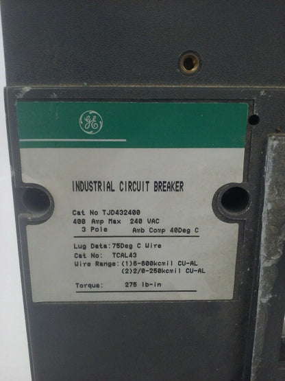 GENERAL ELECTRIC TJD432400 CIRCUIT BREAKER TRIP UNIT 400A 240VAC/250VDC 3P 22KA