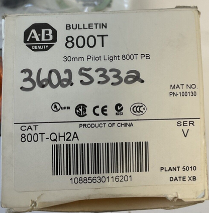 ALLEN BRADLEY 800T-QH2A 30MM PILOT LIGHT SER.V 130VAC/DC