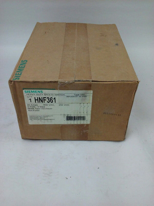 SIEMENS HNF361 SAFETY SWITCH, TYPE 1 ENCLOSURE, TYPE VB11, 30A, 600V, 3P, NEW