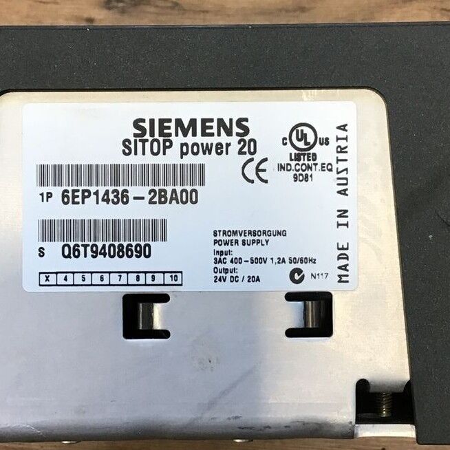 SIEMENS 6EP1436-2BA00 SITOP POWER 20 POWER SUPPLY 500V 50/60HZ 24VDC