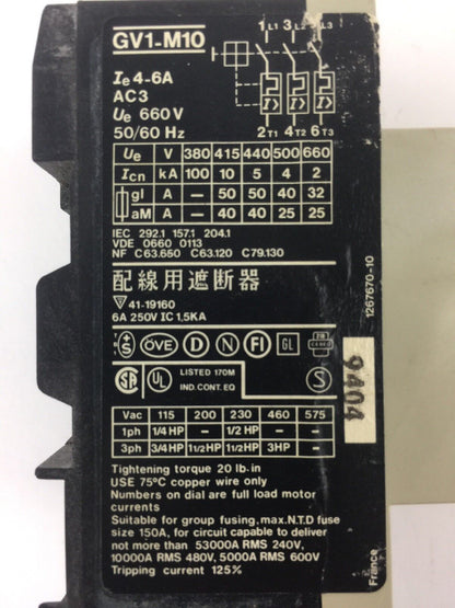 TELEMECANIQUE GV1-M10 MOTOR CIRCUIT BREAKER WITH GV1-A01 AUXILIARY CONTACT