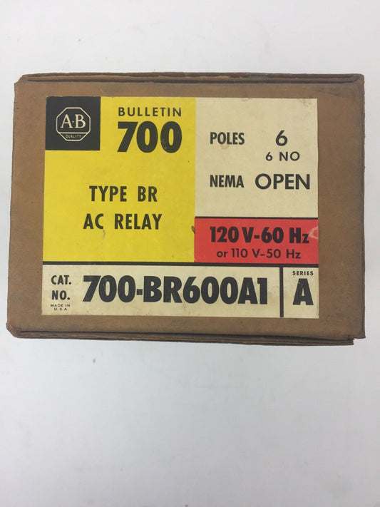 ALLEN BRADLEY 700-BR600A1 AC RELAY TYPR BR 6 POLE 120V 60HZ 110V 50HZ SERIES A