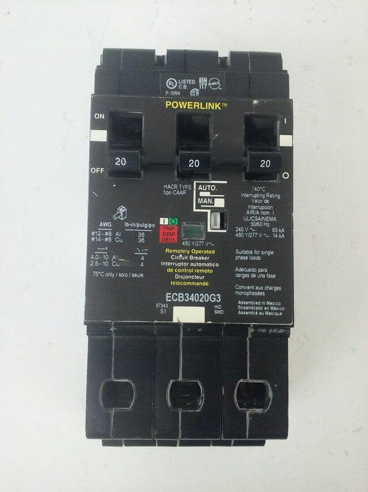 SCHNEIDER SQUARE D ECB34020G3 TYPE ECB BOLT-ON CIRCUIT BREAKER 3P 20A 480Y/277V