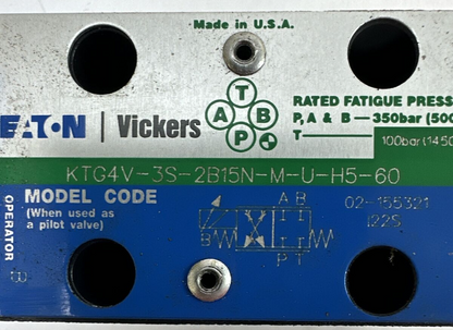EATON VICKERS KTG4V-3S-2B15N-M-U-H5-60 HYDRAULIC VALVE 02-134570 24VDC 1.6AMP