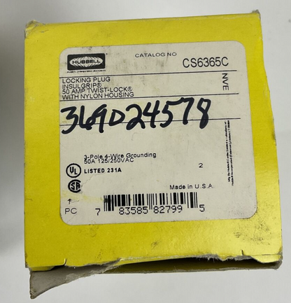 HUBBELL CS6365C LOCKING PLUG 50A 3POLE 4WIRE INSULGRIP