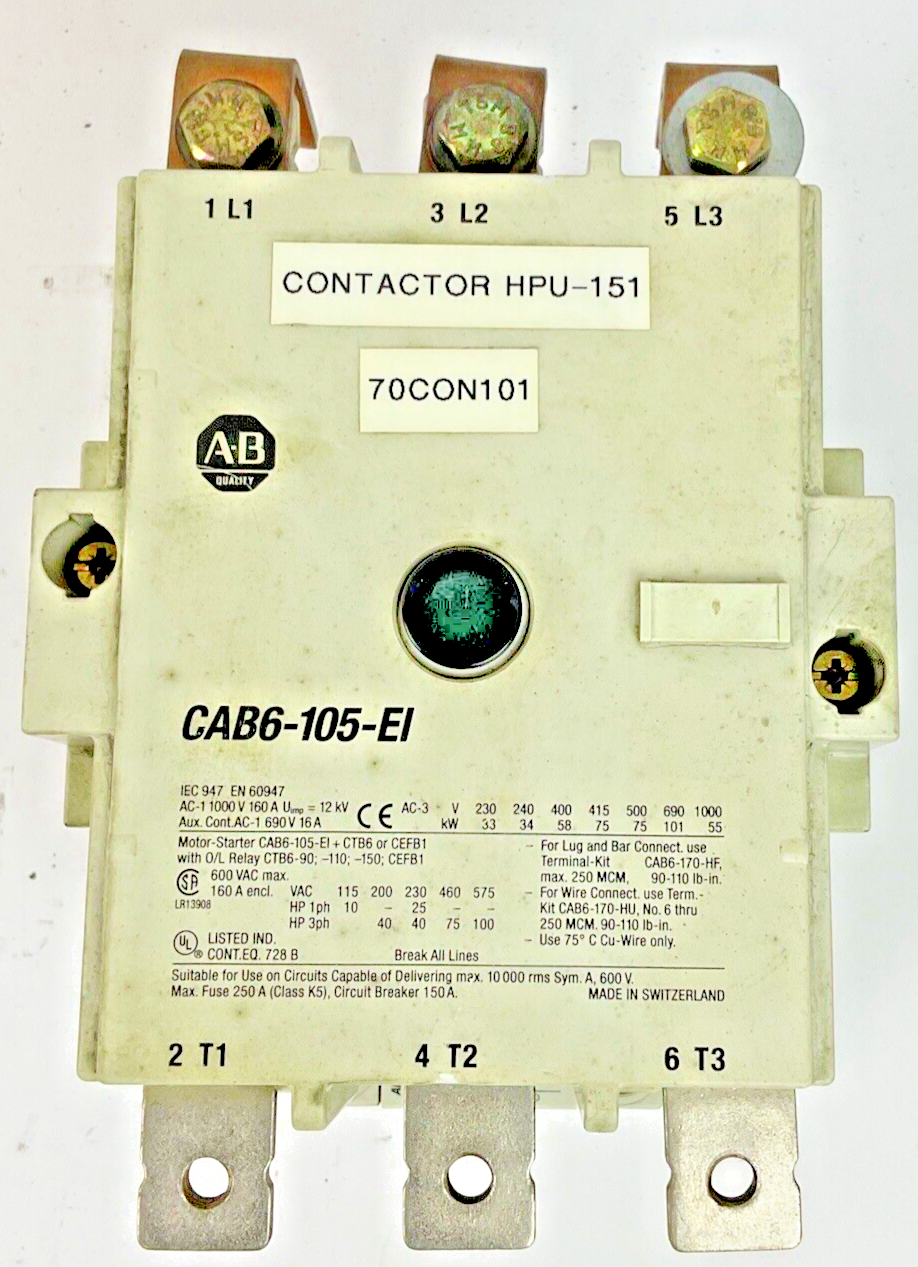 ALLEN BRADLEY CAB6-105-EI CONTACTOR 600V 160A