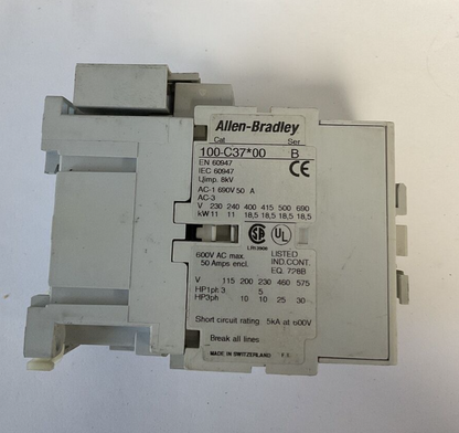 ALLEN BRADLEY 100-C37*00 CONTACTOR SER.B W/100-S SER.A W/100-FSC280 SER.A