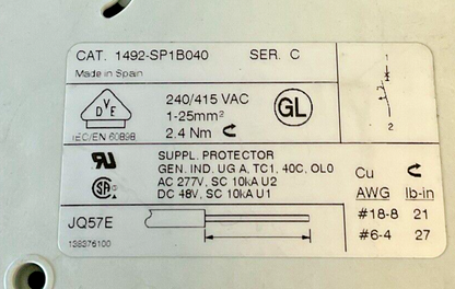 ALLEN BRADLEY 1492-SP1 (C020,B030,B040,C050,C100(2X) CIRCUIT BREAKER***LOTOF6***