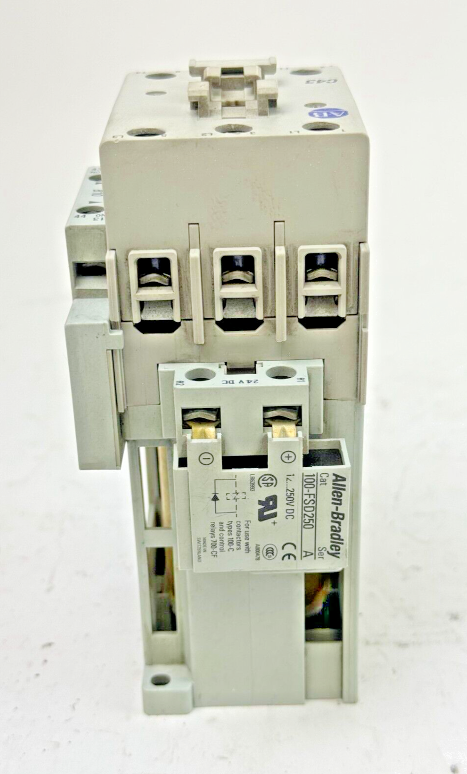 ALLEN-BRADLEY 100-C43Z*00 SER. A CONTACTOR W 24VDC COIL & 100-FSD250 & 100-S