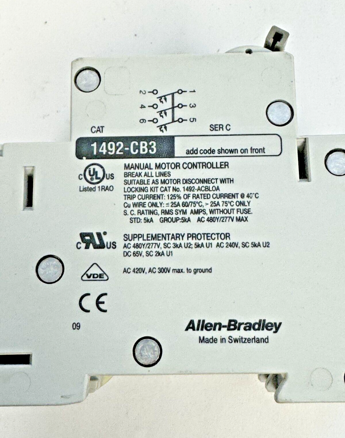 ALLEN-BRADLEY - 1492-CB3-G150 SER. C - MOTOR CONT. - 3 P, 15 A, 277 V, 10HP, 3PH