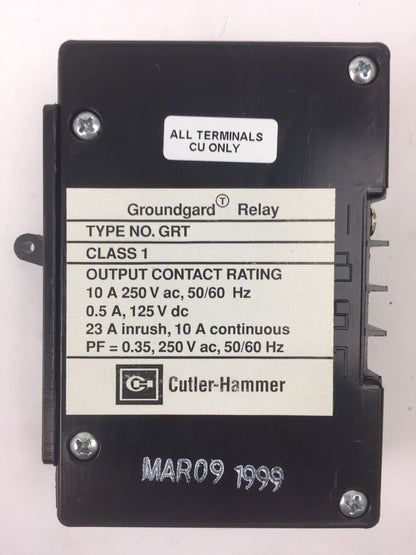 CUTLER HAMMER GRT GROUND FAULT RELAY TIME DELAY PANEL MOUNT OUTPUT 10A 250VAC