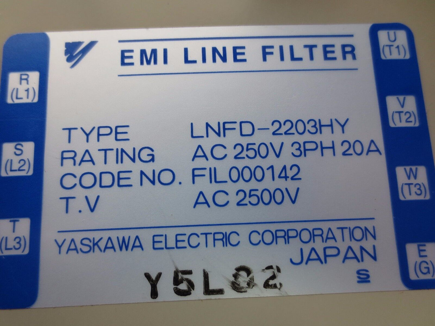 YASKAWA LNFD-2203HY EMI LINE / NOISE FILTER - 250V, 3PH, 20A - NEW SURPLUS