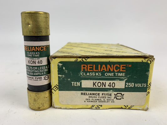 Reliance One-Time KON40 40A 250V Fuse "Lot of 10"