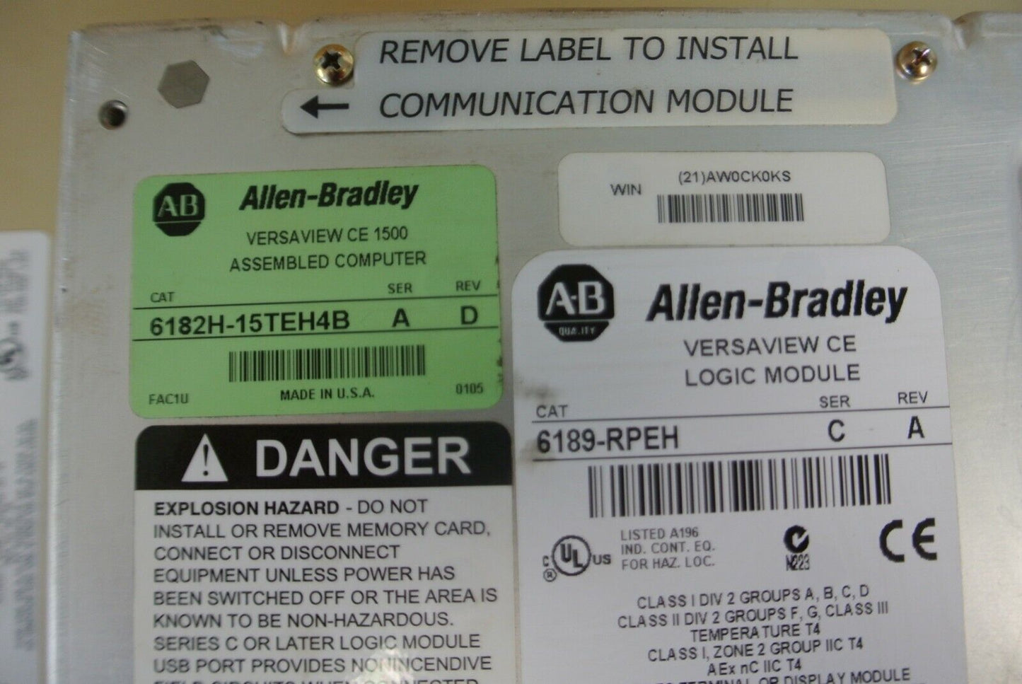 ALLEN-BRADLEY 6182H-15TEH4B VersaView CE1500H COLOR TOUCH DISPLAY MONITOR 24VDC