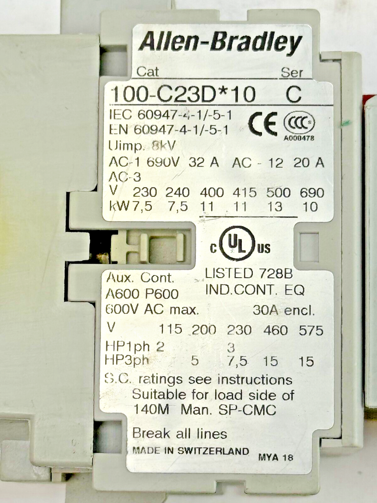 ALLEN-BRADLEY - 100S-C23DJ14C SER. C - SAFETY CONTACTOR W/ 24 VDC COIL