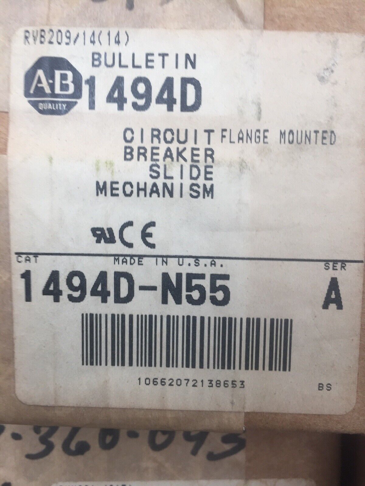 ALLEN BRADLEY 1494D-N55 CIRCUIT BREAKER SLIDE MECHANISM FLANGE MOUNTED