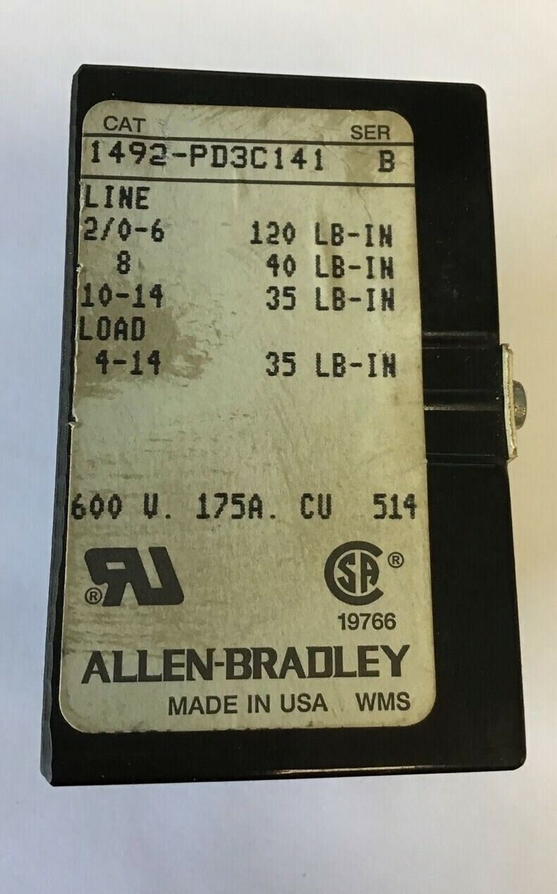 ALLEN BRADLEY 1492-PD3C141 DISTRIBUTION/ POWER BLOCK SER.B 600V 175A