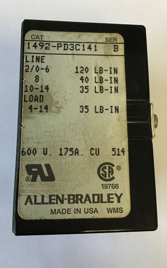 ALLEN BRADLEY 1492-PD3C141 DISTRIBUTION/ POWER BLOCK SER.B 600V 175A