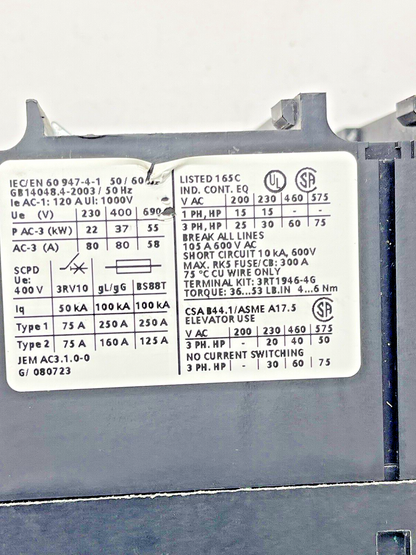 SIEMENS - 3RT1045-1BB40 CONTACTOR WITH 24V DC COIL & 3RH1921-1HA22 CONTACT BLOCK