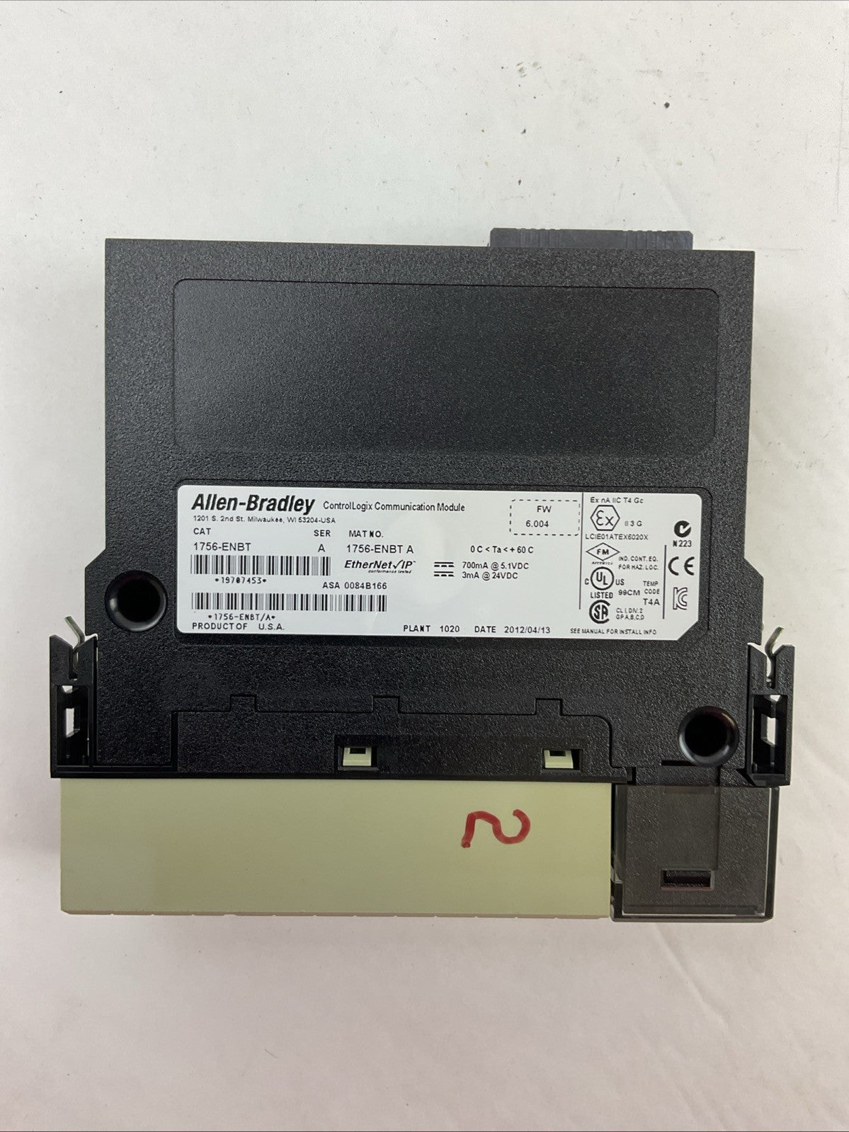 ALLEN BRADLEY 1756-ENBT SER A FW 6.004 CONTROLLOGIX COMMUNICATION MODULE