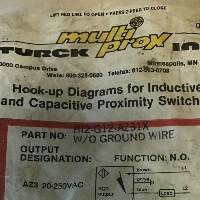 TURCK B12-G12-AZ31X PROXIMITY SENSOR W/O GROUND WIRE 35-250VAC